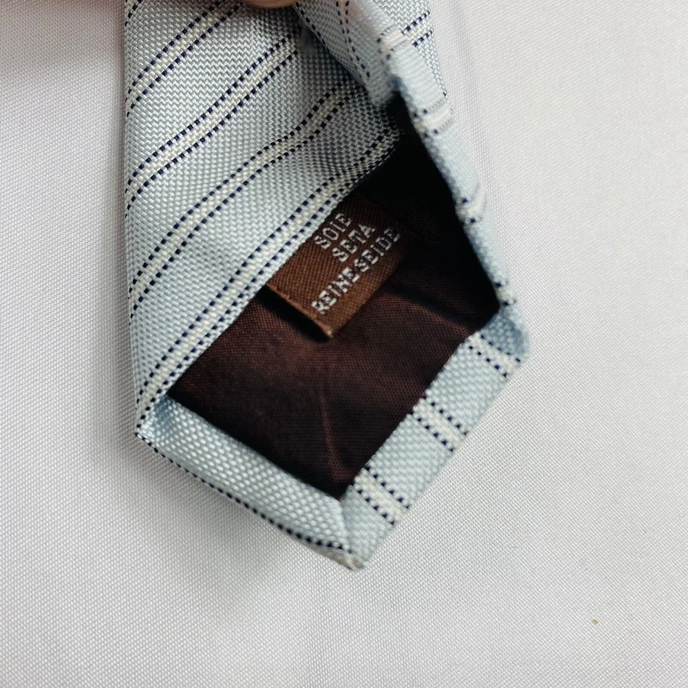 DORMEUIL Paris Light Blue White Striped Pure Silk Tie Size 3.75